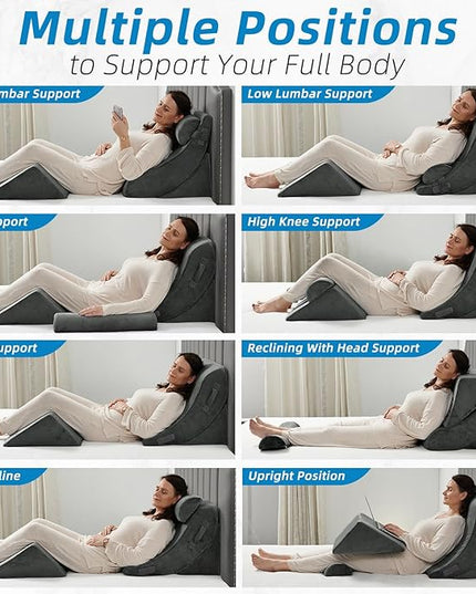 Axelrod Orthopedic Bed Wedge Pillow Set, Post Surgery Foam for Back, Neck and Leg Pain Relief Comfortable & Adjustable Ortho Pillows- Anti Snoring, Heartburn, Acid Reflux & GERD Sleeping Dark Grey - LeafyLoom