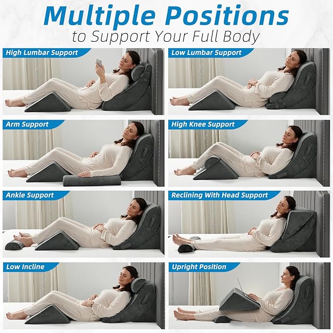 Axelrod Orthopedic Bed Wedge Pillow Set, Post Surgery Foam for Back, Neck and Leg Pain Relief Comfortable & Adjustable Ortho Pillows- Anti Snoring, Heartburn, Acid Reflux & GERD Sleeping Dark Grey - LeafyLoom