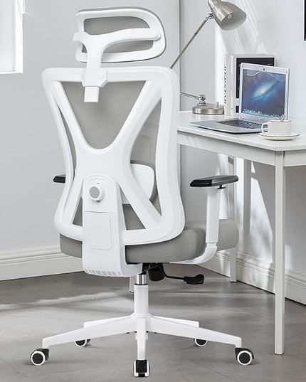 KERDOM Ergonomic Office Chair, Rolling Swivel Executive Desk Chair, Breathable Mesh Gaming Chair with Adjustable Headrest, 3D Armrest and Lumbar Support for Home Office LightGray - LeafyLoom