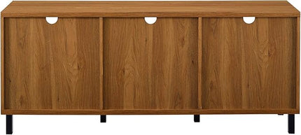 Walker Edison Modern Wood TV Stand with Slat Doors for TV's up to 65" Flat Screen Living Room Storage Cabinet Doors and Shelves Entertainment Center, 58 Inch, English Oak - LeafyLoom