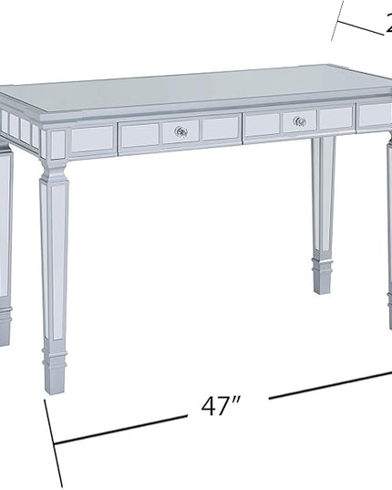 SEI Furniture Glenview Glam Mirrored Writing Desk w/ Drawers, Matte Silver - LeafyLoom
