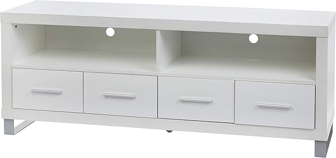 Rockpoint Cosmopolitan 60-Inch TV Stand Media Console with Metal Legs, Snow White - LeafyLoom