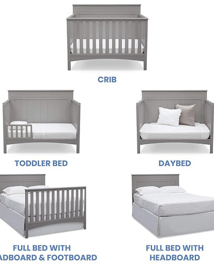 Delta Children Fancy 4-in-1 Crib, Grey + Serta Perfect Slumber Dual Sided Recycled Fiber Core Crib and Toddler Mattress (Bundle) - LeafyLoom