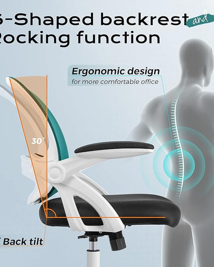 KERDOM Office Chair, Ergonomic Desk Chair, Mesh Computer Chair Height Adjustable, Comfy Swivel Task Chair with Wheels and Flip-up Arms - LeafyLoom