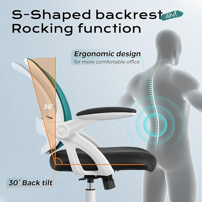 KERDOM Office Chair, Ergonomic Desk Chair, Mesh Computer Chair Height Adjustable, Comfy Swivel Task Chair with Wheels and Flip-up Arms - LeafyLoom