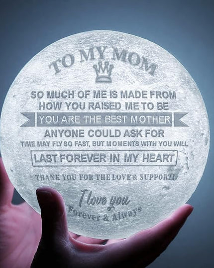 Engraved 3D Moon Lamp Valentine's Day Gift for Mom, to My Mom from Daughter Son, Personalized 5.9 Inch 3D Printing Moon Light Gifts for Mom Birthdays Mother's Day Gifts - LeafyLoom
