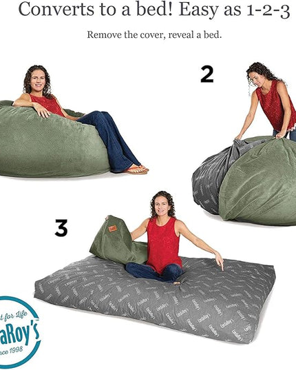 CordaRoy's Chenille Bean Bag Chair, Convertible Chair Folds from Bean Bag to Lounger, As Seen on Shark Tank, Moss - King Size - LeafyLoom
