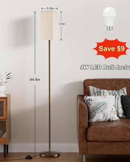 Ambimall Remote Control Floor Lamp, Stepless Dimmable, 64 Inches Tall, Include 9W Bulb, Standing Lamp for Living Room Bedroom Office (Beige & Brown) - LeafyLoom