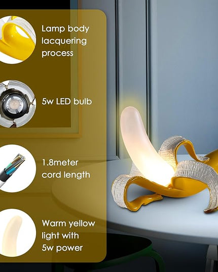 Modern Banana Table Lamp, Desk Lamp,Led Night Light Baking Finish Resin Banana Lighting Fixture for Living Room, Bedroom,Home Office,Kids Room (Sitting) - LeafyLoom