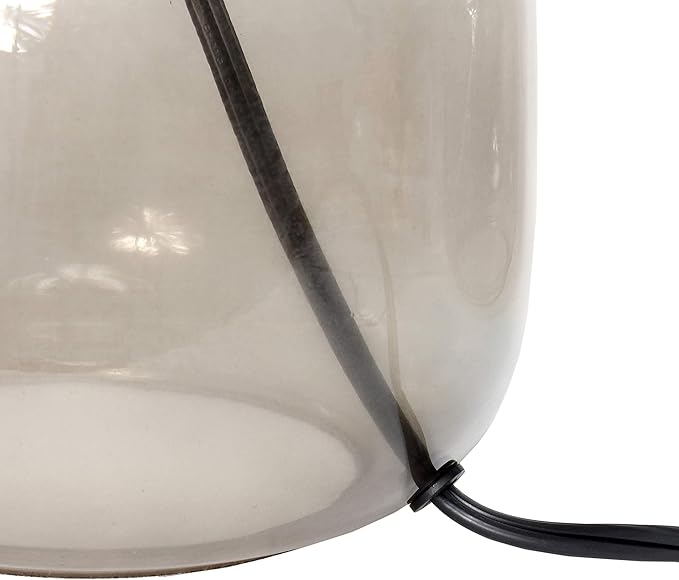Simple Designs LT2064-SMG Smoke Gray Glass Table Lamp with Gray Fabric Shade - LeafyLoom