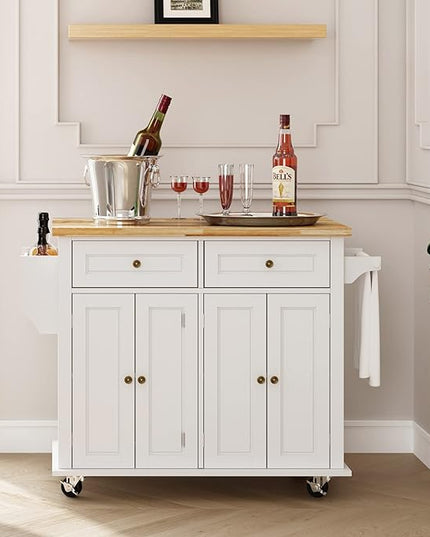 DlandHome Rolling Kitchen Island Cart with Storage and Drawer, Kitchen Island Cart on Wheels, Kitchen Cart Rolling Trolley with Towel Holder and Spice Rack - LeafyLoom