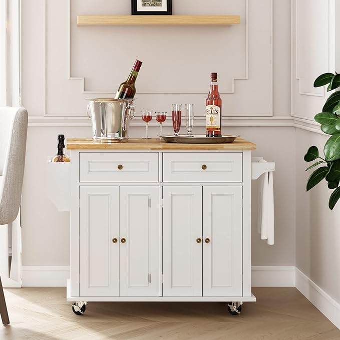 DlandHome Rolling Kitchen Island Cart with Storage and Drawer, Kitchen Island Cart on Wheels, Kitchen Cart Rolling Trolley with Towel Holder and Spice Rack - LeafyLoom
