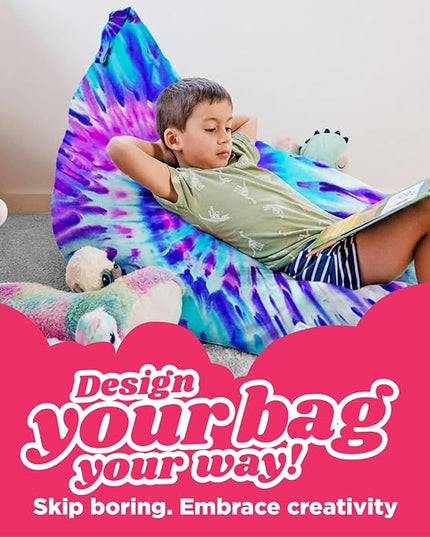 Stuffed Animal Storage - Tie Dye Stuffed Animal Bean Bag Storage Kit, Plushies Storage, Extra Large Stuffed Animal Storage, Empty Bean Bag Chair For Stuffed Animals, Stuffed Animal Holder - LeafyLoom