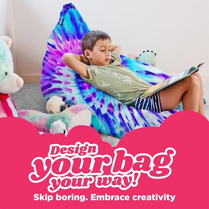 Stuffed Animal Storage - Tie Dye Stuffed Animal Bean Bag Storage Kit, Plushies Storage, Extra Large Stuffed Animal Storage, Empty Bean Bag Chair For Stuffed Animals, Stuffed Animal Holder - LeafyLoom
