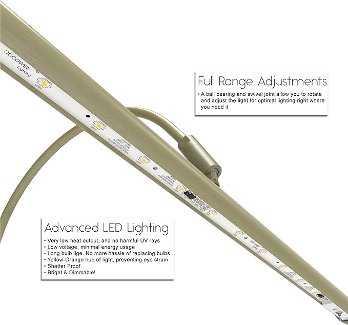 Cocoweb 19" Grand Piano Lamp - Adjustable, Antique Brass Finish, LED Clip-on with Dimmer - GPLED19ABD - LeafyLoom