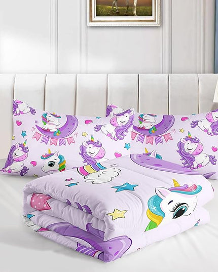 Axolotl Purple Unicorn Comforter Set Twin Size,Girls Bedding Set,Cute Unicorn Rainbow Bedding Set with Stars for Kids Girls Teens Adults Women,1 Comforter with 2 Pillowcase Unicorn Gifts for Girls - LeafyLoom