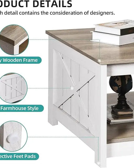YITAHOME Coffee Table Farmhouse Coffee Table with Storage Rustic Wood Cocktail Table,Square Coffee Table for Living Meeting Room with Half Open Storage Compartment,Grey Wash - LeafyLoom