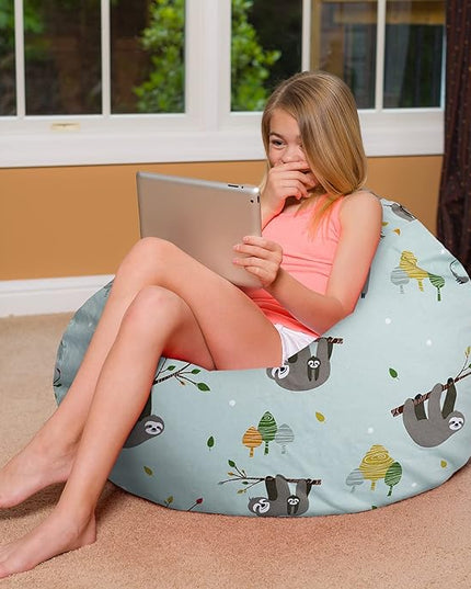 Posh Creations Bean Bag Chair for Kids, Teens, and Adults Includes Removable and Machine Washable Cover, Canvas Sloth and Trees, 38in - Large - LeafyLoom