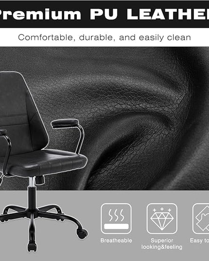 Executive Office Chair, Home Office Desk Chair, Mid Back PU Leather Desk Chair, 360° Swivel Computer Chair, Height Adjustable Tilt Vanity Task Chair for Office, Reading Meeting Room - LeafyLoom