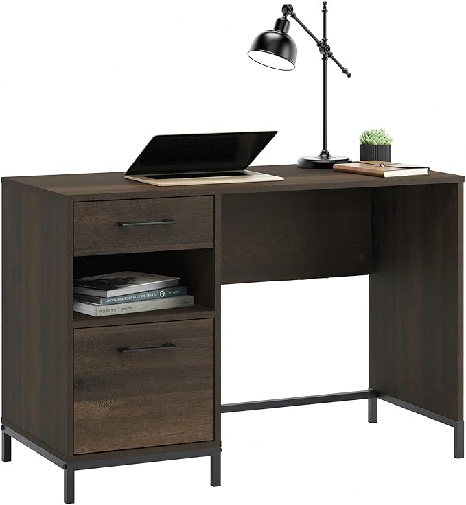 Sauder North Avenue Pedestal Home Office Desk, L: 41.97" x W: 18.50" x H: 28.15", Smoked Oak Finish - LeafyLoom