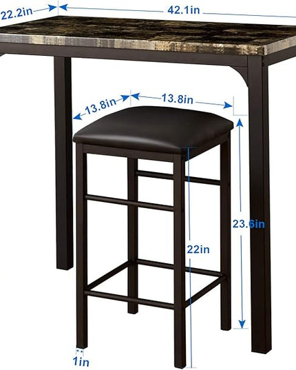 VECELO Dining Table 2 Stools, Counter Height for Kitchen, Living Room, Small Apartment, 3-Piece Set, Brown - LeafyLoom