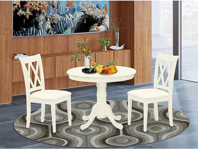 East West Furniture ANCL3-LWH-C Dining Room Set- 2 Fantastic Dining Room Chairs with Linen Fabric Seat - A Beautiful Round Kitchen Table- - Cherry & Buttermilk Finish - LeafyLoom