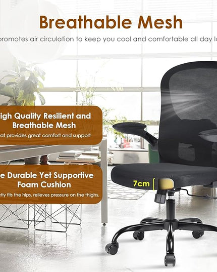 Home Office Chair with Lumbar Support, Ergonomic Design Desk Chair,Recline Feature,Height Adjustable,Space Saving,Black - LeafyLoom