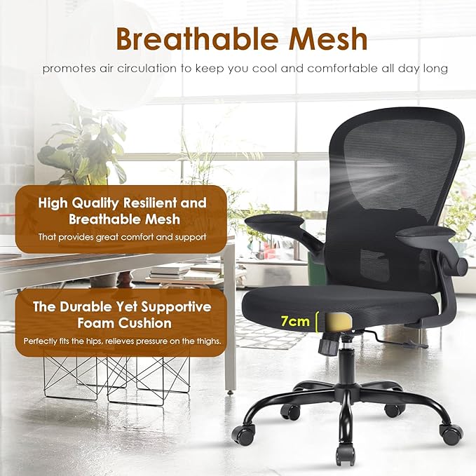 Home Office Chair with Lumbar Support, Ergonomic Design Desk Chair,Recline Feature,Height Adjustable,Space Saving,Black - LeafyLoom