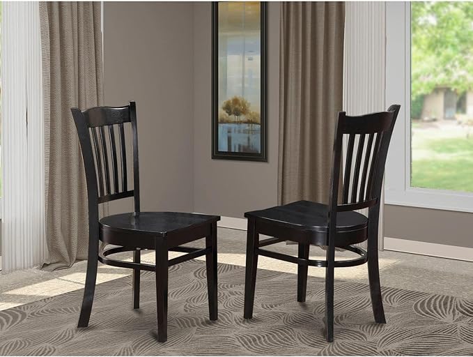 East West Furniture GRC-BLK-W Groton Dining Chairs - Slat Back Wood Seat Kitchen Chairs, Set of 2, Black - LeafyLoom