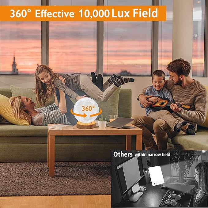 Light Therapy Lamp 10000 Lux, Happy Sunlight Lamps UV-Free with 3 Color Temperatures, Adjustable Brightness,Timer & Memory Function, Sun Lamp, Full Spectrum Light for Home, Office (Happy Moon Lamp) - LeafyLoom