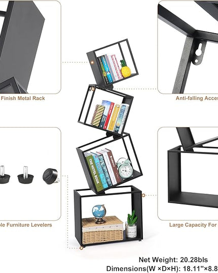 Bookshelf 2024 NEW, 4-Tier Bookshelves, 49.2" Tall Black Bookshelf, Book Shelf, Bookcase, Modern Bookshelf, Storage Shelves for CDs/Books/Collections, Display Shelf, Livingroom, Bedroom, Office - LeafyLoom