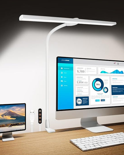 LED Desk Lamps for Home Office, Gooseneck Desk Lamps with Clamp, 30 Lighting Modes Adjustable, 18W Eye-Caring Desk Light, for Reading, Study, Workbench - LeafyLoom