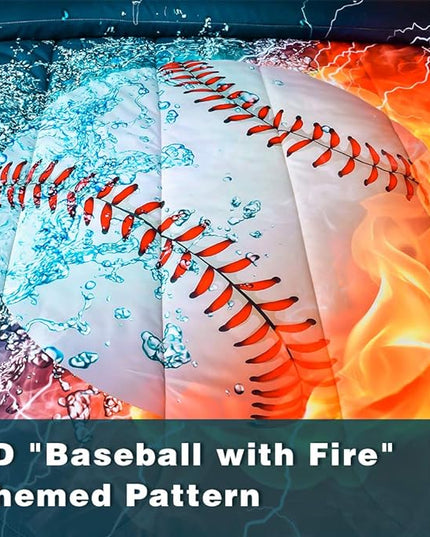 Andency Baseball Comforter Full (79x90 Inch), 3 Pieces(1 Baseball Comforter, 2 Pillowcases) 3D Microfiber Sport Baseball Comforter Set for Boy Kids Teens - LeafyLoom