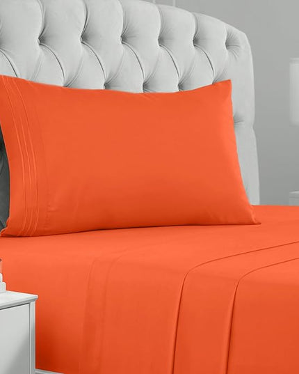 Mellanni Twin Sheets Set - 3 PC Iconic Collection Bedding Sheets & Pillowcases - Hotel Luxury, Extra Soft, Cooling Bed Sheets - Deep Pocket up to 16 inch (Twin, Poppy Orange) - LeafyLoom