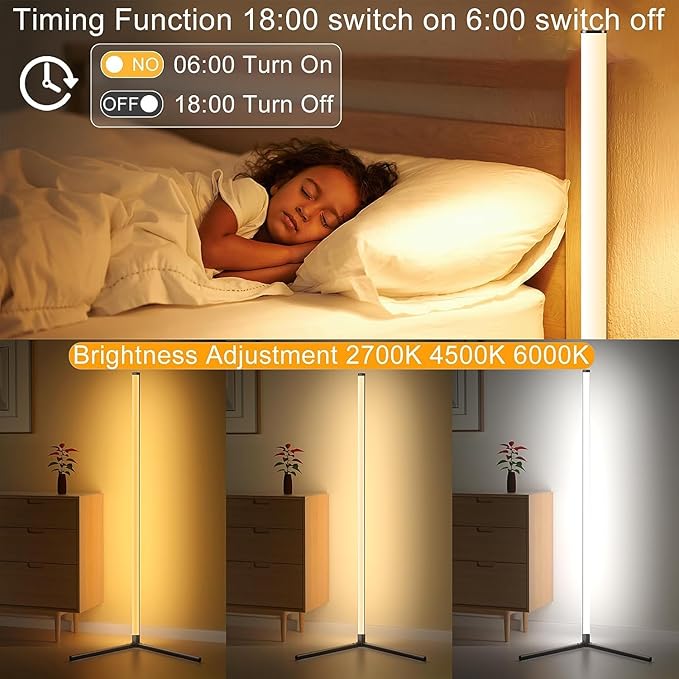 Buyya Smart LED Floor Lamp: 65 Inch RGB Corner Lamp 16 Million Colour Changing Corner Light Music Sync DIY Mode with APP/Remote Control Standing Lamps for Living Room Bedroom Decoration - LeafyLoom