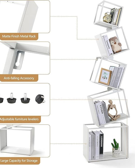 Bookshelf, 5-Tier Bookcase White, 67" Tall White Bookshelf, 5 Tier Bookshelf, Industrial Bookshelf, Modern Book Storage, Storage Shelves for CDs/Books/Home Decor, Display Shelf - LeafyLoom