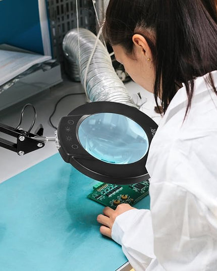 VEVOR 5X Magnifying Glass with Light and Stand, 【Upgraded】 5 Color Modes Stepless Dimmable, 4.3" Glass Lens Magnifier Desk lamp, 2-in-1 Magnifying Light and Stand for Crafts, Reading, Close Work - LeafyLoom