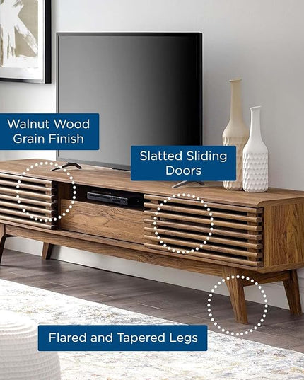 Modway Render 70" Mid-Century Modern Low Profile Entertainment TV Stand, 70 Inch, Walnut Walnut - LeafyLoom