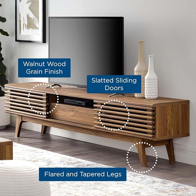 Modway Render 70" Mid-Century Modern Low Profile Entertainment TV Stand, 70 Inch, Walnut Walnut - LeafyLoom