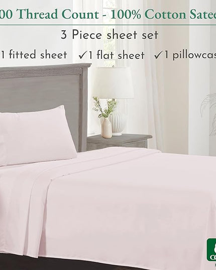 CALIFORNIA DESIGN DEN 5-Star Hotel Quality Twin Bed Sheets Cotton for Kids & Adults, 100% Cotton Sheet Set - 600 Thread Count Sateen with Deep Pocket (Blush Pink) - LeafyLoom