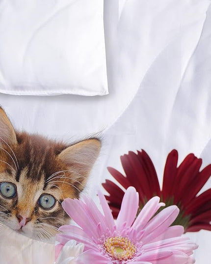 Cat Comforter Set Twin Size for Kids Pink Flowers Cats 3Pcs Bedding Set for boys and Girls (1Summer Comforter+ 2 Pillowcases) Lovely Animal Pets Duvet Set - LeafyLoom