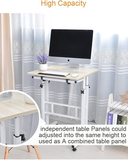 soges Mobile Standing DeskAdjustable Height, Roling Sit-Stand Desk, Small Standing Computer Desk Workstation on Wheels, Sit Stand Up Desk for Home Office, White Maple - LeafyLoom