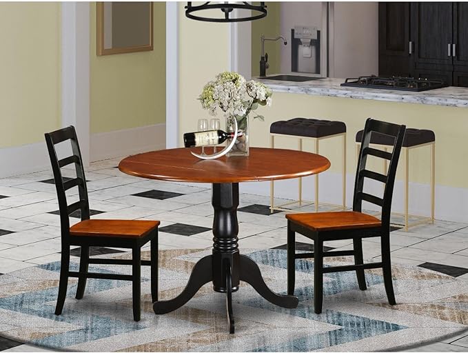 East West Furniture DLPF3-BCH-W Dublin 3 Piece Dinette Set for Small Spaces Contains a Round Table with Dropleaf and 2 Dining Chairs, 42x42 Inch, Black & Cherry - LeafyLoom