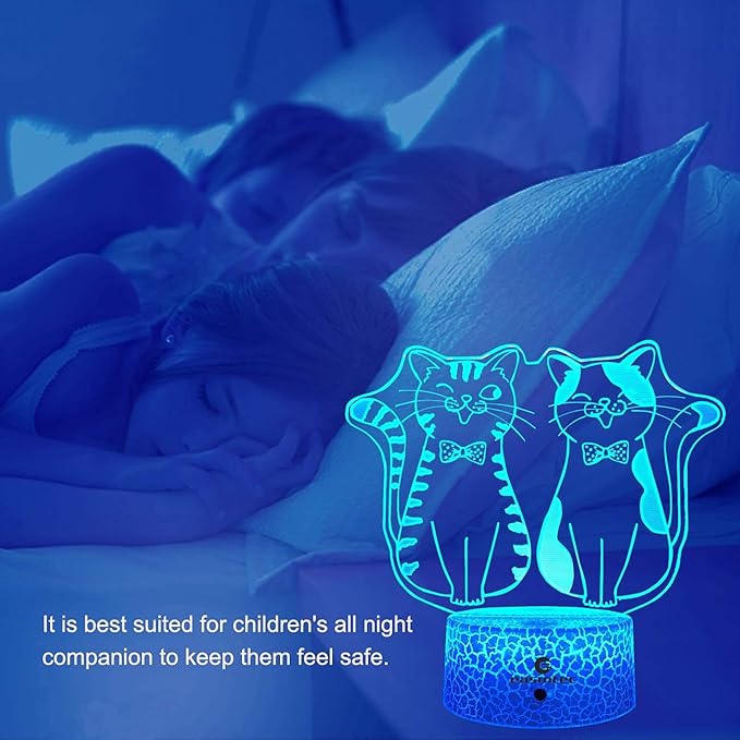easuntec Cat Gifts for Cat Lovers Cat Lamp with Remote & Smart Touch 7 Colors + 16 Colors Changing Dimmable Cat Gifts 4 5 6 7 8 Year Old Girl Gifts (2Cat 16WT) - LeafyLoom