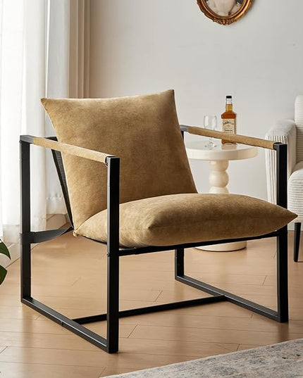 Wimarsbon Modern Accent Chair, Mid Century Sitting Chair with Sponge Cushion, Comfy and Sturdy Lounge Chair with Metal Leg for Bedroom, Living Room, Office,Easy Assembly (Chenille - Yellowgreen) - LeafyLoom