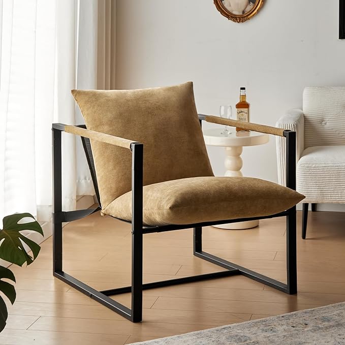 Wimarsbon Modern Accent Chair, Mid Century Sitting Chair with Sponge Cushion, Comfy and Sturdy Lounge Chair with Metal Leg for Bedroom, Living Room, Office,Easy Assembly (Chenille - Yellowgreen) - LeafyLoom