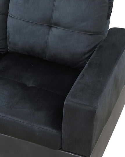 ROOMTEC 3 Piece L Shaped Sectional Sofa Set with Storage Ottoman, Right Facing Chaise Longue, Reversible Backrest w/ 2 Cup Holders, Lint Tufted Cushions, for Living Room, Dark Blue and Brown - LeafyLoom