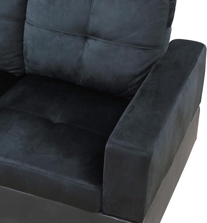 ROOMTEC 3 Piece L Shaped Sectional Sofa Set with Storage Ottoman, Right Facing Chaise Longue, Reversible Backrest w/ 2 Cup Holders, Lint Tufted Cushions, for Living Room, Dark Blue and Brown - LeafyLoom