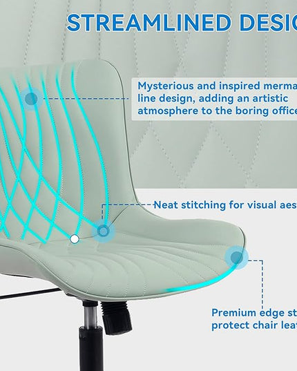 YOUNIKE Office Chair, Armless Desk Chair with Wheels, Home Office Computer Task Chairs, Modern Faux Leather Padded Vanity Chair, Adjustable Swivel Rolling Office Chair with Back, Mint Green - LeafyLoom
