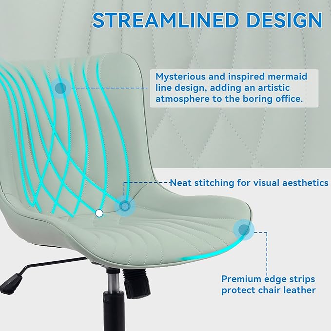 YOUNIKE Office Chair, Armless Desk Chair with Wheels, Home Office Computer Task Chairs, Modern Faux Leather Padded Vanity Chair, Adjustable Swivel Rolling Office Chair with Back, Mint Green - LeafyLoom